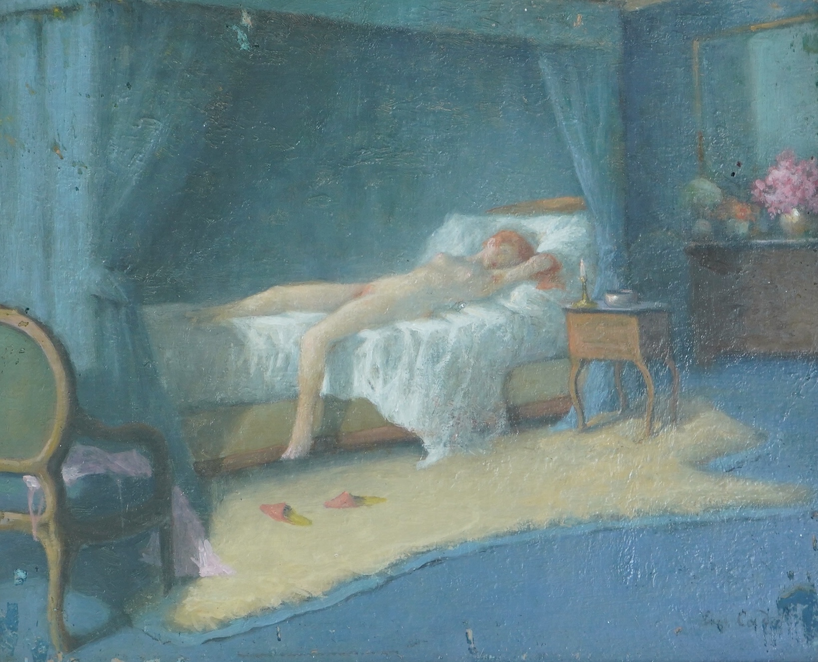 Eugène Cadel (French, 1862-1941), La Chambre Bleu and La Chambre Rose, oil on panel (2), 22 x 26cm